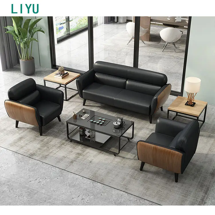 Liyu Hot Selling Latest Design Leather Sofas Sets American Style Modern Rectangle Sectional couch office sofa set furniture
