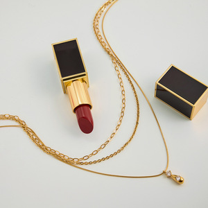 จี้รูปหยดน้ำ สร้อยคอหลายชั้น สแตนเลสประดับเพชรซิร์คอน ของขวัญเครื่องประดับแฟชั่น สร้อยคอจี้ - Product Image 4