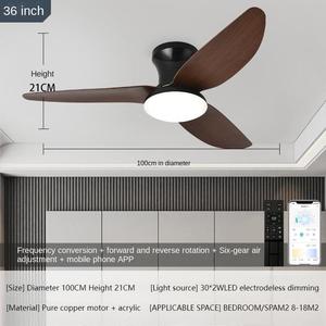 Ventilateur de plafond en métal à LED avec télécommande, moteur CC silencieux, design moderne, 6 vitesses, tout noir, tout blanc - Product Image 6