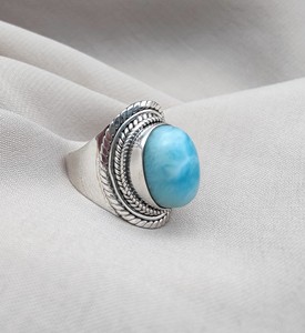 Bague Larimar naturelle de haute qualité en argent Sterling 925 fait à la main bijoux en pierres précieuses ovales pour les mariages fêtes prix de gros pour - Product Image 2