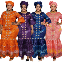 Robe longue en dentelle Bazin Riche traditionnelle africaine pour femmes, nouvelle conception H&D, avec foulard assorti.