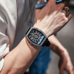 Montre mécanique automatique pour homme CILOA sertie de diamants, forme tonneau, noir, argent, bleu, or rose, étanche 30M - Product Image 4