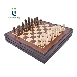 YUMING 14 pouces nouveau Design jeux d'échecs pin cadre peint bois échecs avec planche de rangement famille jouet éducatif