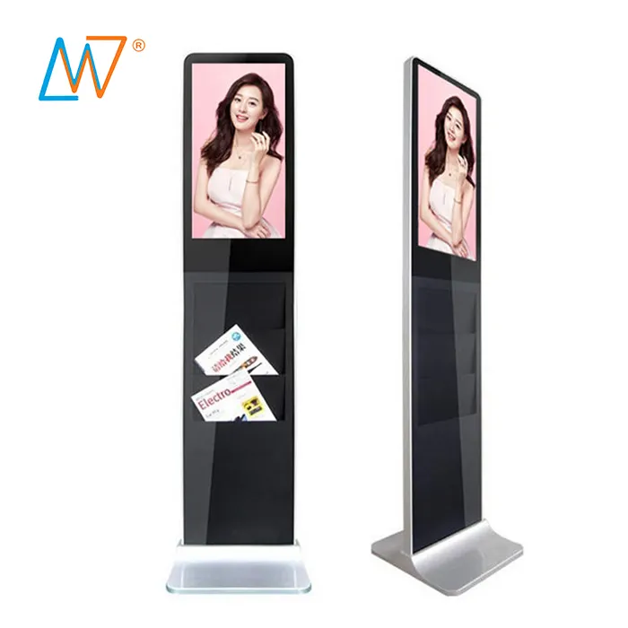 21.5 inch ultra thin lcd tv stand advertising digital signage floor digital totem with brochure