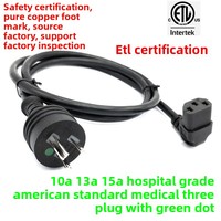Cordon d'alimentation médical de qualité hospitalière, norme américaine, 15A, trois broches, 14AWG, PVC, 208 mm², fabriqué en Chine