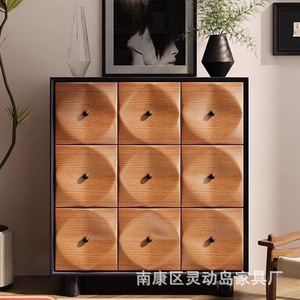 Niche Retro Storage Cabinet Black <b>Walnut</b> Solid Wood Nine <b>Drawer</b> Chest Bedroom Sofa Side Cabinet - Product Image 2