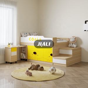 Fabrication JIALI, vente en gros, ensemble de meubles de chambre à coucher en MDF blanc jaune pour filles et garçons, lits superposés demi-hauteur pour enfants avec penderie - Product Image 3