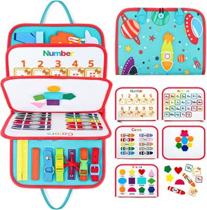Tablero de Actividades Montessori con Diseño de Nave Espacial para Niños y Niñas, Regalos, <span class=keywords><strong>Juguetes</strong></span> Sensoriales para Niños Pequeños, Autismo, Juguete Educativo de Viaje, Libro de Actividades de Fieltro - Product Image 1
