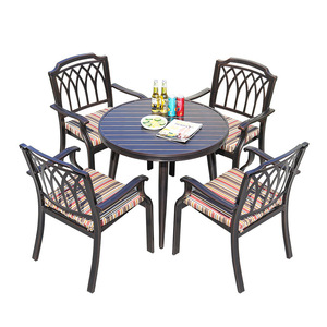 Cast Aluminum Garden Set Outdoor <b>Round</b> <b>Table</b> With 4 Chairs Durable Traditional Style <b>Patio</b> Furniture - Product Image 1