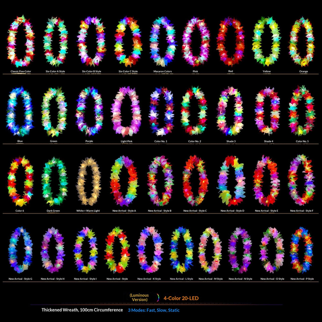 Hot-selling Cross-border LED Strip Light Hawaiian Flower Grass Skirt Hula Lei Necklace Decoration for Party and Hula Performance