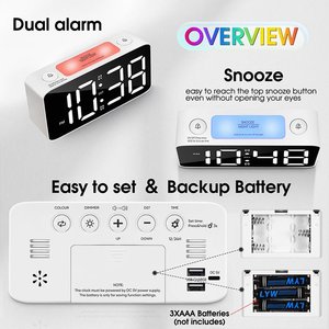 Digital Alarm <b>Clock</b> <b>LED</b> Display Night Light USB Charging Square Desk Table <b>Clock</b> for Bedroom - Product Image 6
