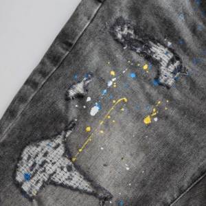 <span class=keywords><strong>Jeans</strong></span> sfilacciato orlo Flare vernice grigia Splatter <span class=keywords><strong>Jeans</strong></span> in <span class=keywords><strong>grigio</strong></span> per gli uomini di marca <span class=keywords><strong>Jeans</strong></span> con vernice - Product Image 2