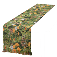 Chemin de table personnalisable en polyester/coton, style vintage, motif paysager, bordure à franges tissée jacquard, imperméable et écologique