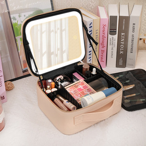 Organizador de Maquillaje de Viaje con Espejo Iluminado, Estuche Cosmético Portátil de Cuero PU de Gran Capacidad con Divisores Desmontables - Product Image 4