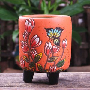 Pot à succulentes en céramique peint à la main avec motif papillon et fleur, <span class=keywords><strong>jardinière</strong></span> <span class=keywords><strong>sur</strong></span> <span class=keywords><strong>pied</strong></span> pour cactus avec 6 options de couleurs pour plantes d'intérieur - Product Image 1