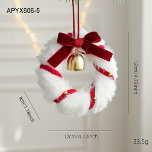 Dekorasi Karangan Bunga Natal Kecil Berbulu Lucu dengan Pita dan Lonceng Emas Cocok untuk Pintu, Jendela, dan Gantungan Mobil. - Product Image 2