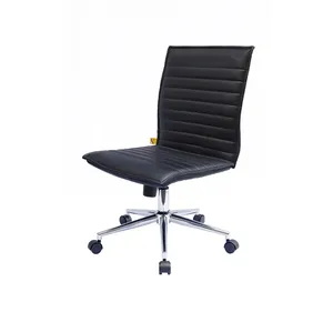 Modern Leather Upholstered Computer Office Furniture Boss Swivel Chair Without Armrest Chromed Leg Office Chair