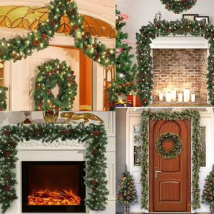 Décorations de Noël pour couronne de 180/270 cm, best-seller, avec pommes de pin, baies rouges artificielles <span class=keywords><strong>et</strong></span> éclairage LED - Product Image 6