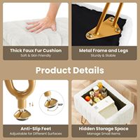 Tabouret de coiffeuse avec rangement, pouf moelleux, 4 pieds en métal avec pieds antidérapants, siège rembourré en fourrure pour maquillage et chambre à coucher