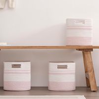Panier à linge rose au design le plus récent, paniers de rangement en corde de coton, paniers à linge de grande taille avec poignées durables, couleur personnalisée