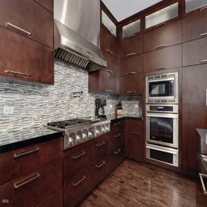 Manufacturer Apartment Wooden Solid Wood Kitchen Cabinet Custom Service Classical Kitchen Cabinets with Brown Coating - Product Image 1