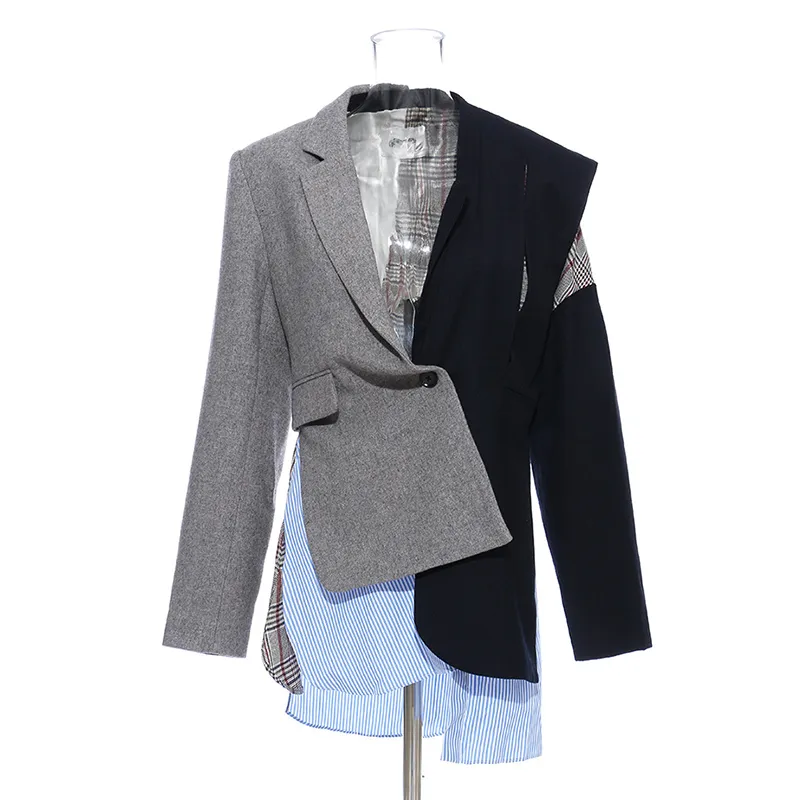 CHICEVER Patchwork Color Block Irregular Women Blazer Notched Long Sleeve Suits Female 2020 Fashion Clothes New