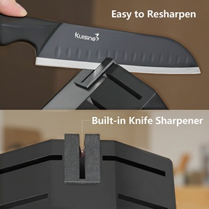 طقم سكاكين مطبخ جديد متعدد الوظائف من كويزين، 15 قطعة من الفولاذ المقاوم للصدأ الأسود مع مبراة مدمجة - Product Image 6