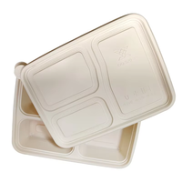 Boîte à lunch jetable robuste et écologique de 36 oz, recyclable, en bagasse de canne à sucre biodégradable, avec couvercle en papier de bambou