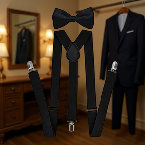 Conjunto de Tirantes y Corbata de Moño Dove para Hombre, Ajustables, de Poliéster, para Vestimenta Formal, Elegante, Color Negro, con Clips - Product Image 2