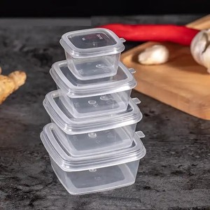 Envases de plástico de 1oz, 2oz, 3oz, 4oz, forma cuadrada, taza de salsa cuadrada de plástico PP desechable <span class=keywords><strong>con</strong></span> <span class=keywords><strong>tapa</strong></span> <span class=keywords><strong>con</strong></span> bisagras, caja de plástico pequeña - Product Image 5