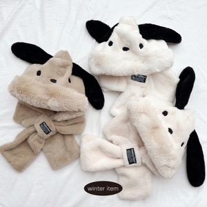 Hongdae Onni cucciolo carino con cappuccio marmitta cappello animale orsacchiotto pelliccia sciarpa scalda collo - Product Image 1
