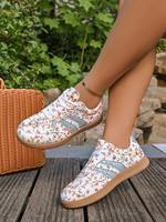Damen Mehrfarbige Blumenmuster Low-Top Freizeitschuhe mit Eigenem Logo Umweltfreundliche Atmungsaktive Schnür-Walkingschuhe