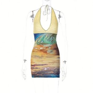 Sexy Women Bikini Cover-UPS Hanging Neck <strong>Lace-up</strong> Knitted Sexy Hollow Out <strong>Summer</strong> Beach Swimwear Cover-up - Product Image 4