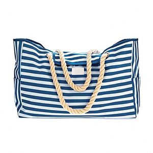 Custom Llogo Shopping Cotton Handle Reusable Canvas Grocery Bag Shopping Extra Large Stripe Beach Tote - Product Image 1