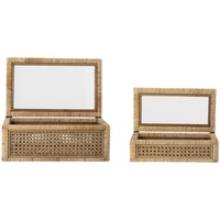 Nouveau Style Vintage boîtes d'exposition en rotin et canne avec couvercle en verre boîte de rangement en rotin tissé pour la décoration de la maison