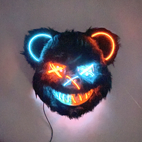 Masque d'ours noir lumineux à LED Masque de fête de mascarade néon lumineux Fournitures de cosplay pour adultes et enfants Accessoire de déguisement d'Halloween