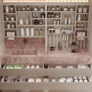 Mueble de Baño Moderno con <span class=keywords><strong>Lavabo</strong></span> de Cerámica Integrado, Personalizable, con Espejo Inteligente de Pared y Tablero de Piedra <span class=keywords><strong>Rosa</strong></span> - Product Image 4