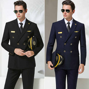 Camisa de uniforme de capitán de línea aérea azul de gama alta con abrigo Conjunto de abrigo de uniforme de institución de entrenamiento de Piloto - Product Image 4