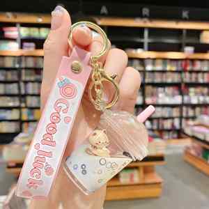 New Arrival Pearl Milk Tea <b>Cup</b> Keychain Teddy Bear Boba Liquid Keychain Floating Boba Keychain - Product Image 6