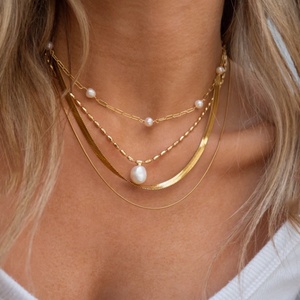 Collar de Cadena con Eslabones Geométricos de Moda, Chapado en Oro, con Perlas de Imitación de Acero Inoxidable para Mujer, Regalo de Aniversario - Product Image 1