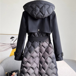 OFTBUY 2023 longue hiver femmes matelassé doudoune naturel duvet d'oie luxe manteau ample grande capuche ceinturée Trench Style vers le bas Jacke - Product Image 5