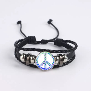 <span class=keywords><strong>Bracelet</strong></span> tressé multicouche unisexe en alliage avec signe de la paix PK 2026, style rétro punk, avec inscription « Give Peace a <span class=keywords><strong>Chance</strong></span> » - Product Image 2