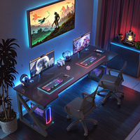 Table d'ordinateur de course en métal extensible en gros pour les joueurs RGB LED Lights Desk pour les PC de jeu-Style de course haut de gamme