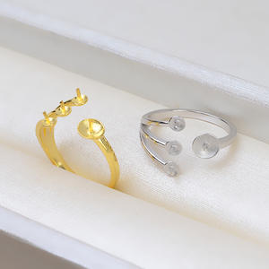 Bague ajustable Wenchi en argent S925 à 4 perles, multi-perles et 6-8 perles, accessoires de bijoux DIY avec 114 plateaux vides - Product Image 2