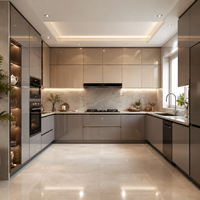 Cuisine modulaire moderne aux Émirats arabes unis avec finition laquée brillante, caractéristiques écologiques et faciles à nettoyer, pour appartement, design moderne