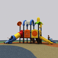 Equipo de Juegos Infantiles para Exteriores con Tobogán Combinado y Túnel con Diseño de Plantas Tropicales para Parques Comunitarios y Preescolares