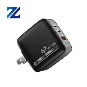 Pengisian daya Super cepat 67W adaptor daya OEM pengisi daya USB C US EU UK AU Plug dengan 2 Port Tipe C earphone adaptor Port USB Tipe C