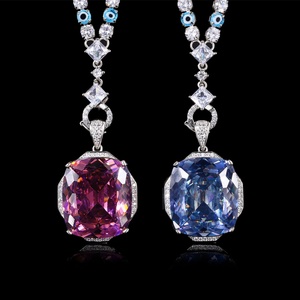 Trendy Jewelry Bright Finish Eco-friendly <b>Copper</b> 20*23mm Dried Rose Design Blue Purple Cubic Zirconia Pendant Necklace for Women - Product Image 3