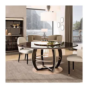 Kenvy Furniture Italian Marble Round Dining Table Set 6 Seater High End La Table Noir Luxury Dinning Room And With 4 8 Chairs