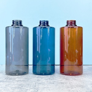 Pedido Mínimo 100 Unidades, Botella Redonda Plana de 300ml 500ml para Cosméticos y Champú, Color Rojo, Azul y Negro, con Bomba Negra, Superventas - Product Image 2